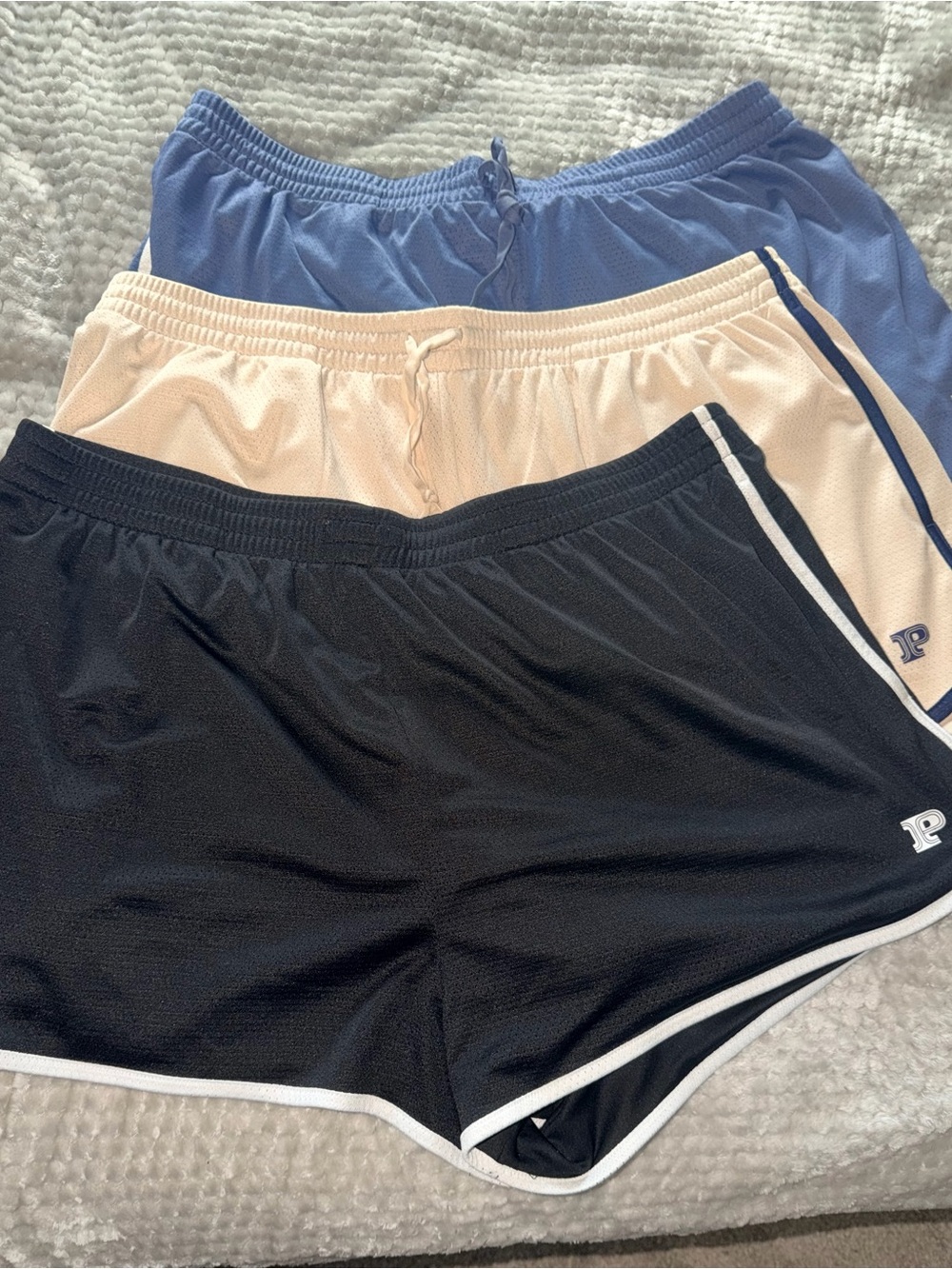 Women’s Athletic Mesh Shorts - Black, Cream, Blue